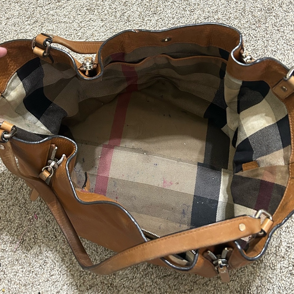Burberry Calfskin House Check Maidstone Medium Brown Shoulder Bag Authentic Tote - Picture 8 of 16